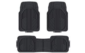 Photo 1 of Amazon Basics 3-Piece All-Weather Protection Heavy Duty Rubber Floor Mats Set for Cars, SUVs, and Trucks?Black,Universal Trim to Fit Black Thick Heavy Duty Rubber 3-Piece