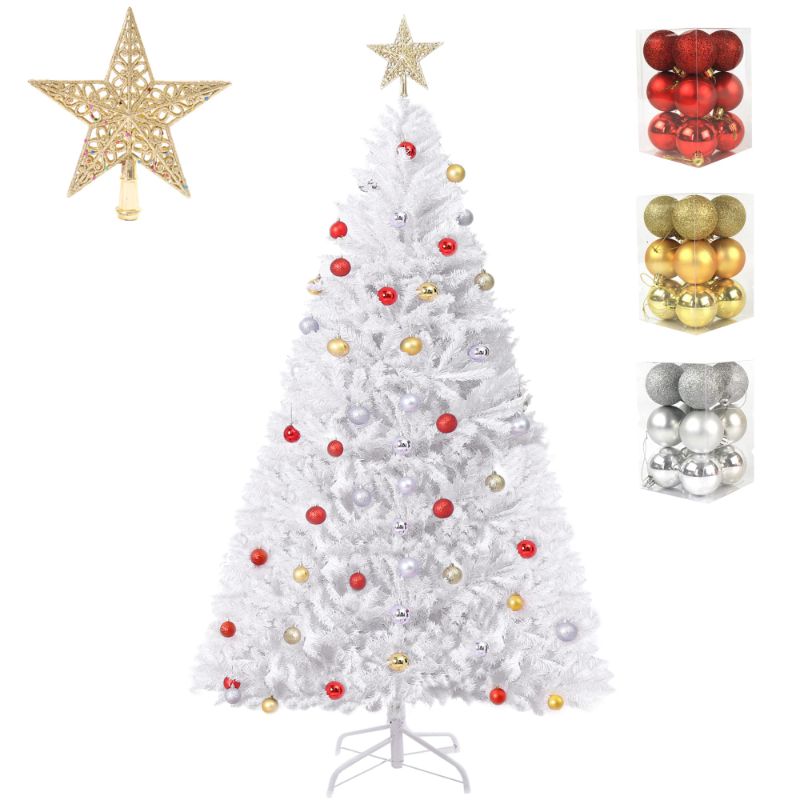 Photo 1 of 6ft Artificial Christmas Tree Lifelike Christmas Tree with Decorations and Solid Metal Stand arbol de Navidad Blanco Premium Hinged Spruce Full Tree (White-A, 6ft) White-a 6ft --- FACTORY SEALED
