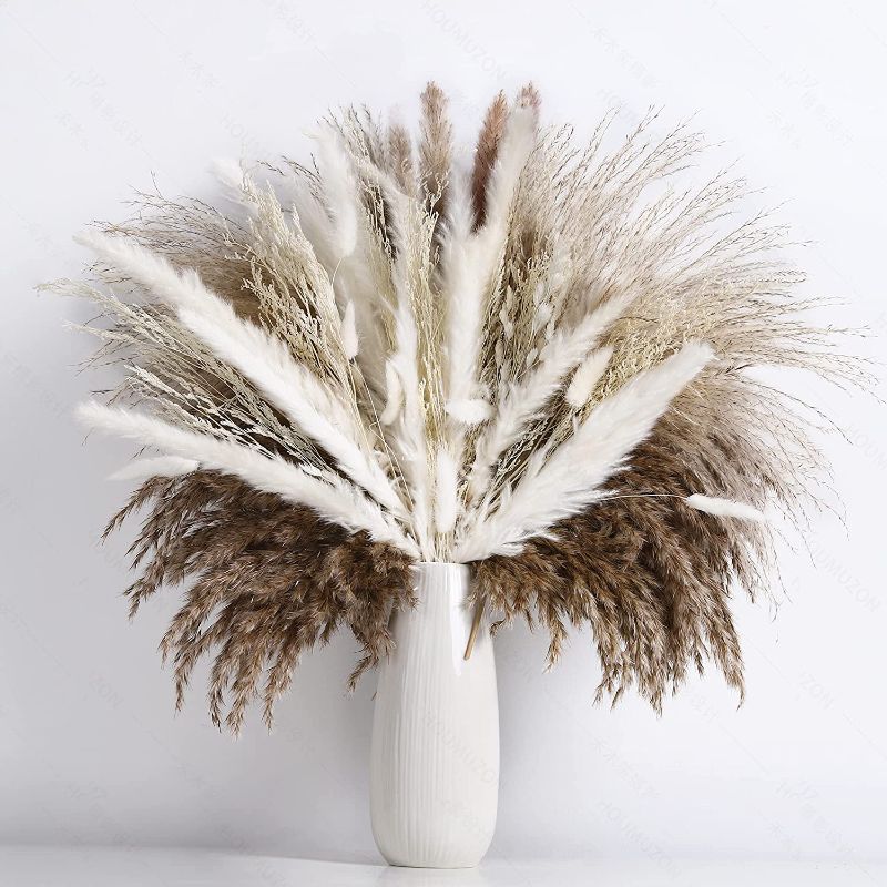 Photo 1 of 104pcs 23" Natural Dried Pampas Grass Bouquet with Extended Stems, Boho Home Decor Bundle, Phragmites Dried Flowers, Bouquet for Wedding Floral Baby Shower
