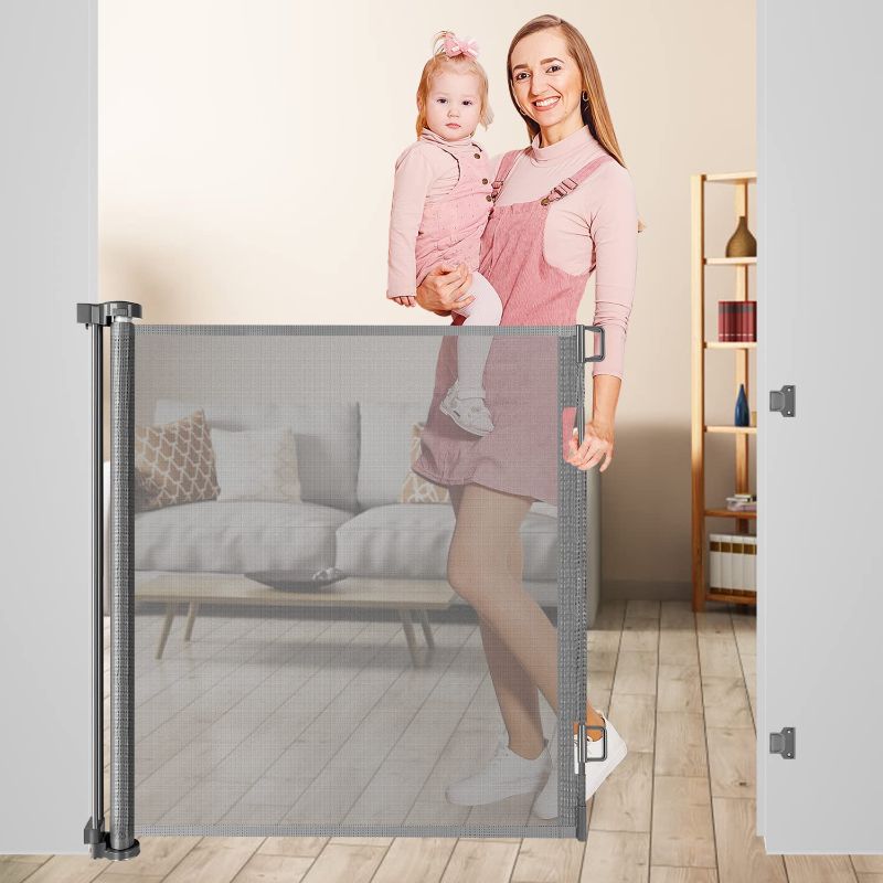 Photo 1 of 42" Extra Tall Retractable Baby Gate for Doorways, Extends to 58" Wide Indoor Mesh Extra Tall Dog Gates for The House Adjustable Extra Tall Pet Gate for Stairs Safety Extra Tall Baby Gates for Dogs
