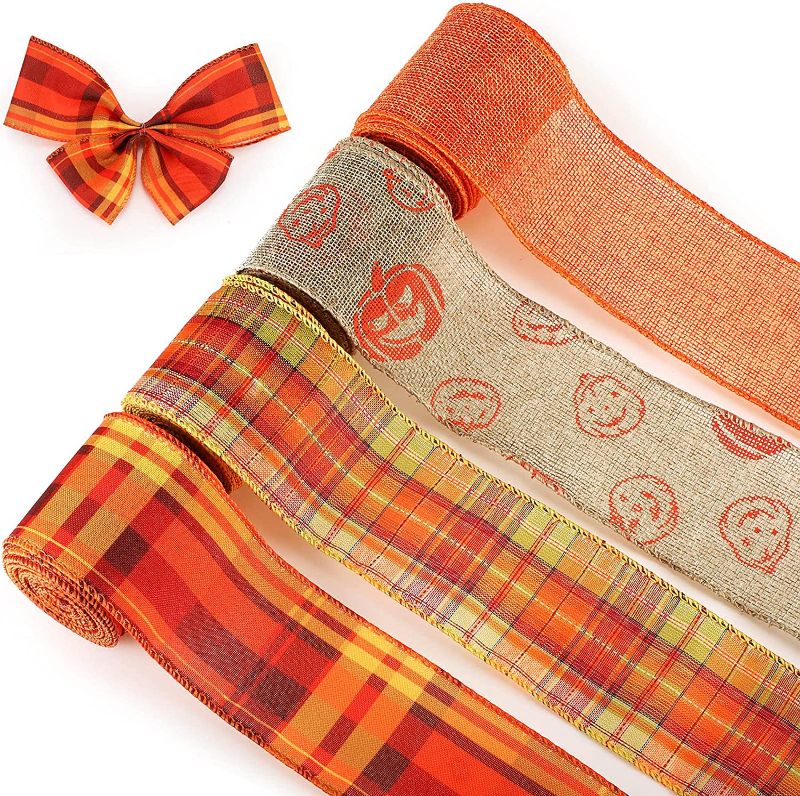 Photo 1 of 20 Yards/4 Rolls Fall Plaid Burlap Ribbons 3 PACK
