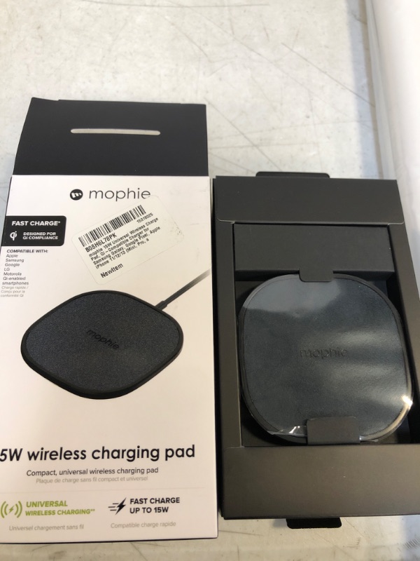 Photo 2 of mophie 15W Universal Wireless Charge Pad, Qi-Compatible Charger for Samsung Galaxy, Google Pixel, Apple iPhone 11/12/13 (Mini, Pro, and Pro Max), iPhone XR/XS/SE, iPhone 8 (Black)