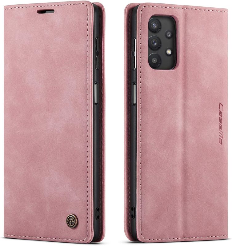 Photo 1 of  Flip Case for Galaxy A32 5G [NOT for Galaxy A32 4G], Flip Fold Leather Wallet Case with Credit Card Slot and Kickstand Magnetic Closure Protective Cover for Samsung Galaxy A32 5G (Pink)
