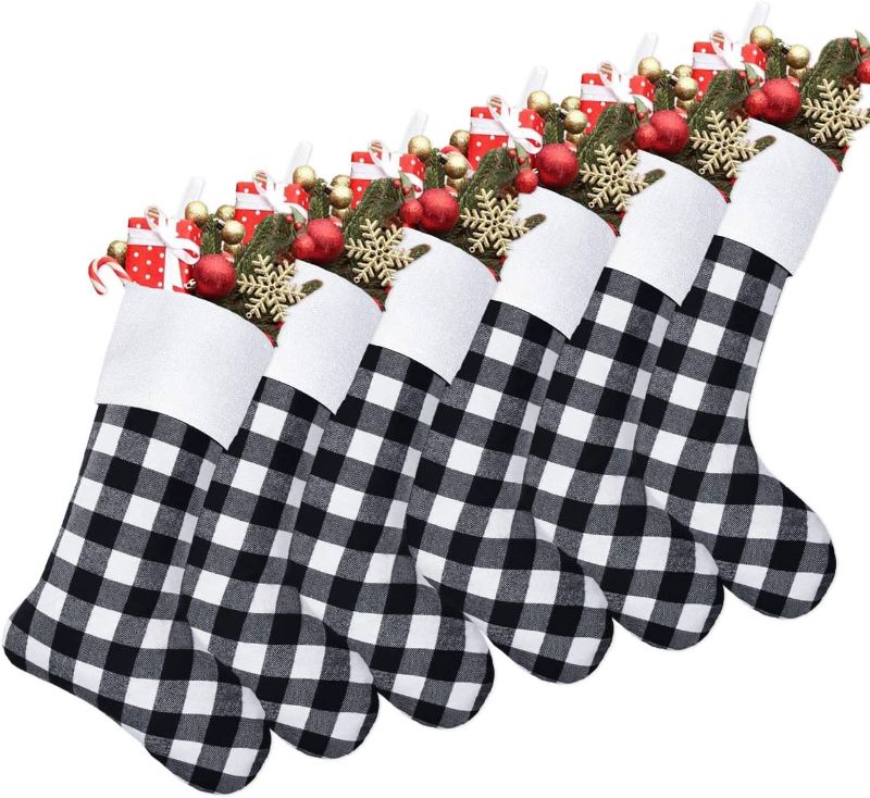 Photo 1 of  6 Pack Christmas Stockings- 18 Inch Black White Buffalo Plaid Christmas Stockings
