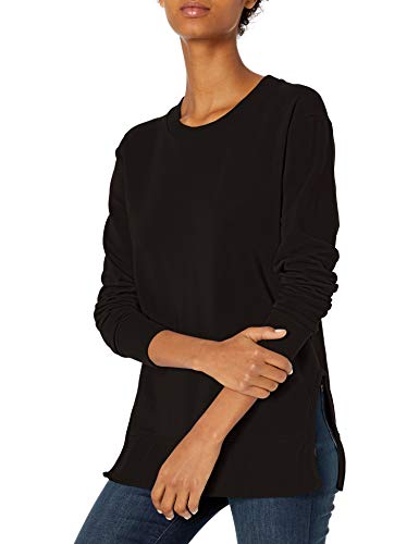 Photo 1 of Daily Ritual Women's Long-Sleeve Crewneck Sweatshirt with Side Cutouts, Black, Medium
