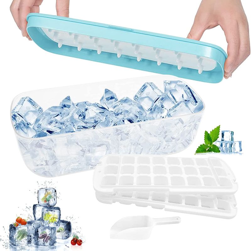 Photo 1 of Zuicxlsy Ice Cube Trays for Freezer, Ice Cube Tray with lid, Silicone ice cube tray with ice box and ice cover,1 Second Release All Ice Cubes, BPA Free (Blue)
