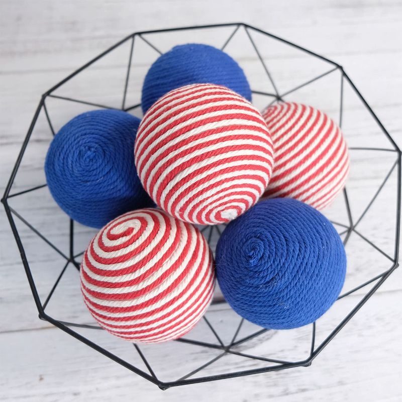 Photo 1 of 6Pcs 3.5inch Red White Blue Decorative Balls Rope Balls - FACTORY SEALED 
