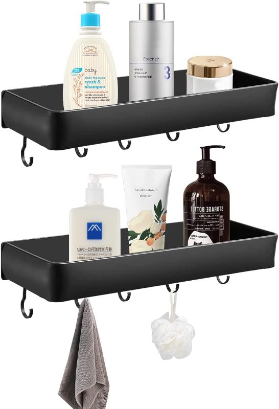 Photo 1 of  Shower Caddy , 2 Tier Bathroom Wall Shower Shelf Aluminum Surround Guardrail with 5 Removable Towel Hooks
