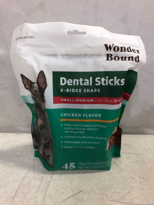 Photo 2 of Amazon Brand - Wonder Bound Chicken Flavor Dental Sticks, Sm/Med, 45 Count 25oz -- FACTORY SEALED 
