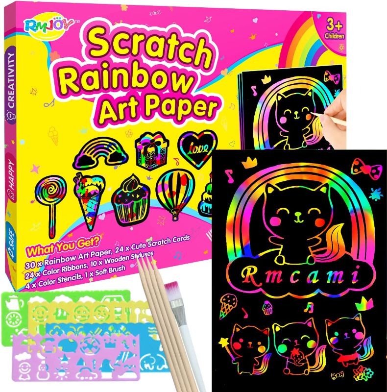 Photo 1 of Art-Craft Scratch Paper for Girls: Rainbow Art Drawing Paper Party Supplies Set for Kids Teen 3-12 Years 
