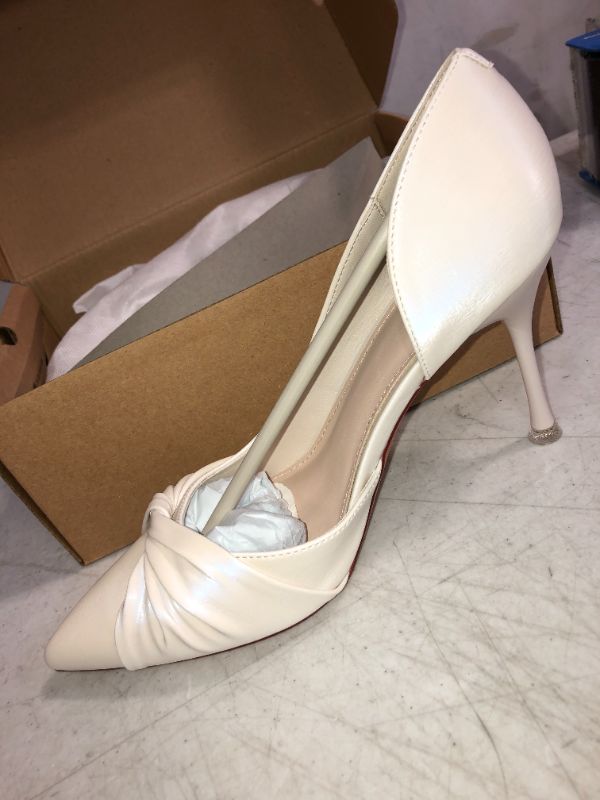 Photo 5 of  Women's Closed Pointed Toe Bowknot Pumps High Stiletto Side Cut Out Heels Twist Knot Pearlescent Wedding Shoes 7
