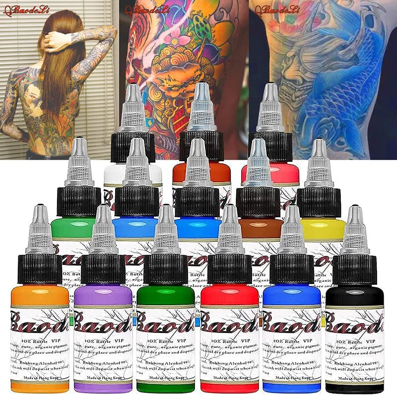 Photo 1 of 14Pcs Tattoo Ink Set 1 oz 30ml/Bottle Tattoo Inks Pigment Kit for 3D Makeup Beauty Skin Body Art.
