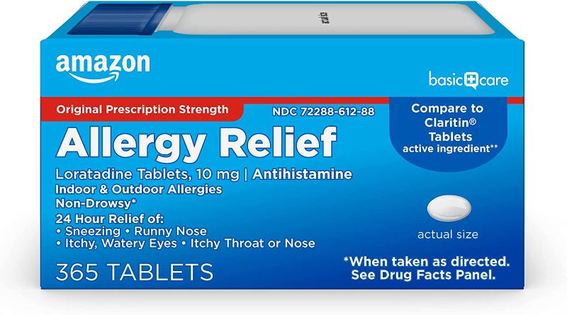 Photo 1 of Amazon Basic Care 365 Ct. Loratadine 10 mg Allergy Relief Tablets, Antihistamine, Non-Drowsy, Effective Up to 24 Hours
EXP: 1/2023