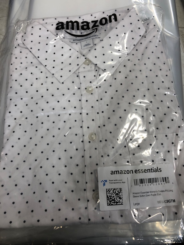 Photo 2 of Amazon Essentials Women's Classic-Fit Long-Sleeve Button-Down Poplin Shirt SIZE Large White, Dots