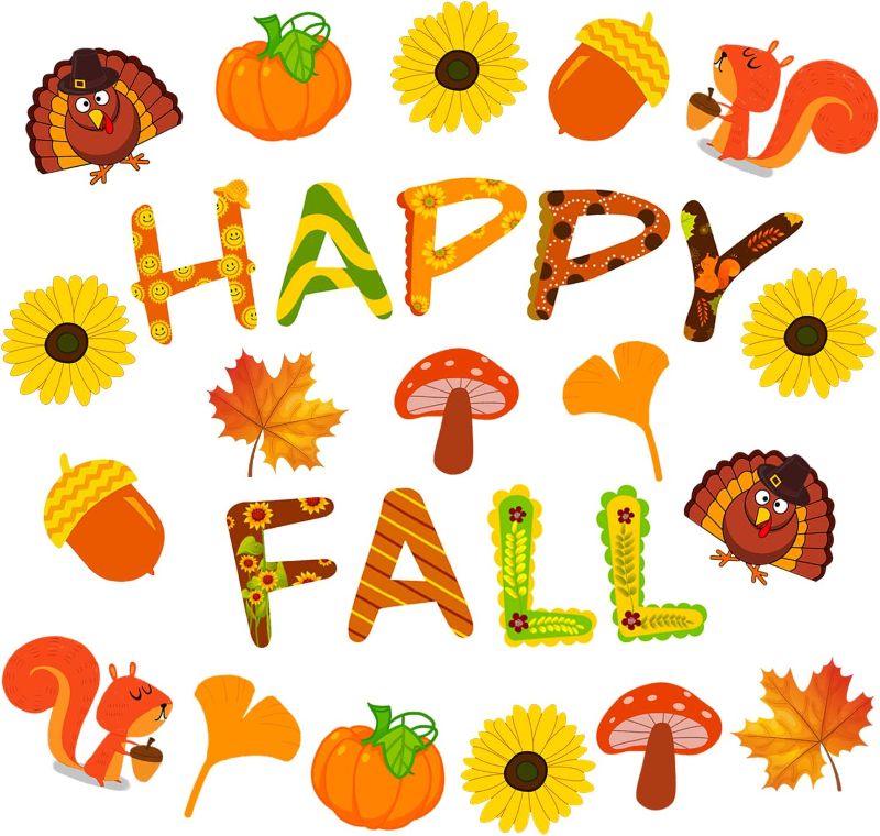Photo 1 of 49Pcs Fall Bulletin Board Decorations Fall Cutouts Thanksgiving Happy Fall Cutouts 
