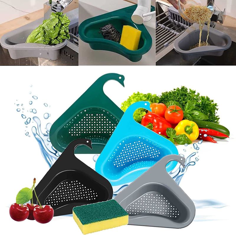 Photo 1 of 4Pack Kitchen Sink Drain Basket Swan Drain Rack, Multifunctional Hanging Filtering Triangular Kitchen Sink Drain Basket, Swan Drain Basket Hangs on Faucet Fits for Kitchen Sink WITH SPONGE 