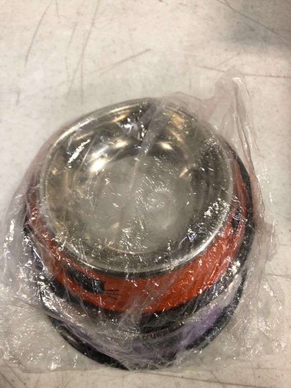 Photo 2 of  2Pcs Cat Bowls Stainless Steel Pet Cat Dish Bowl  (Orange+Purple)
