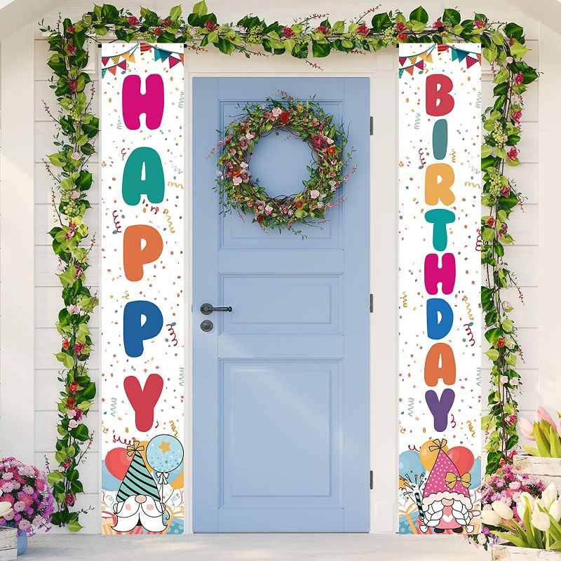 Photo 1 of Birthday Porch Sign Door Banner Gnome Party Decorations 
