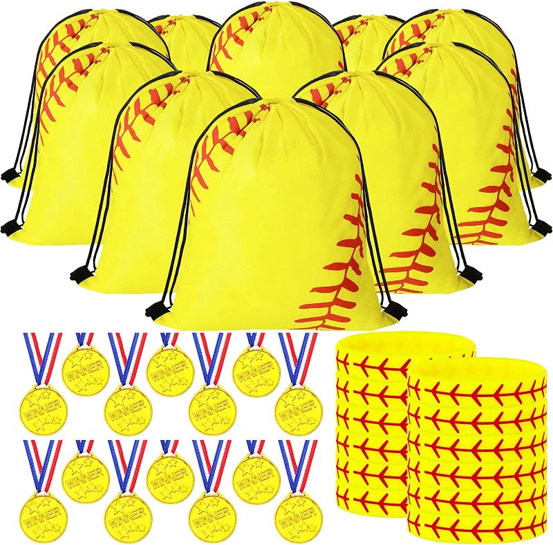 Photo 1 of 34 Pieces Softball Party Favors 10 Softball Drawstring Bags 
