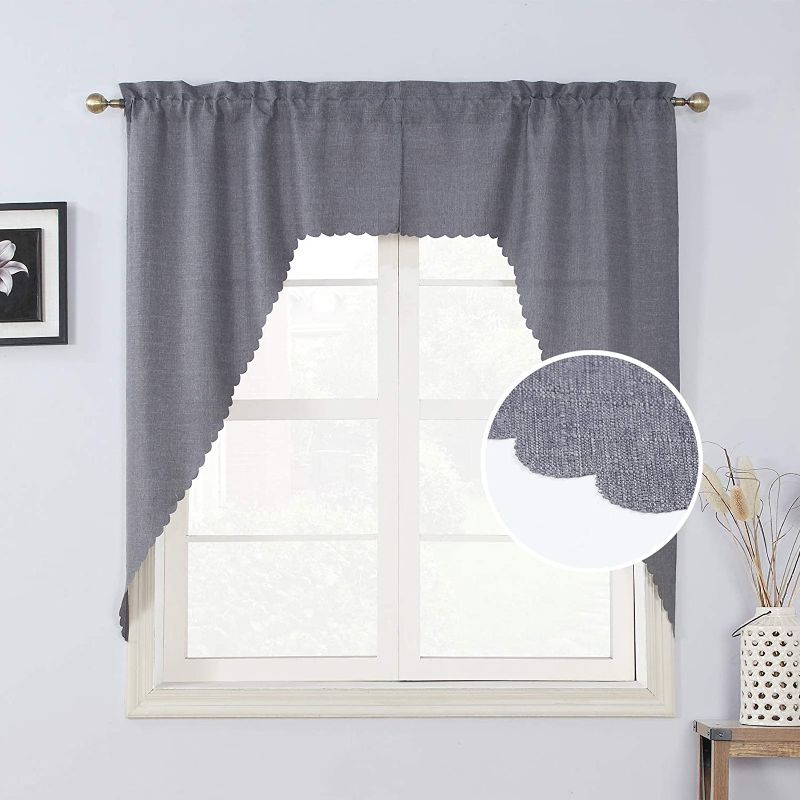 Photo 1 of  Light Filter Curtain Valances?Rod Pocket Burlap Country Style Valences?Windows Topper for Basement, Laundry Room, RV(2 Panels, Each Panel 36" W X 63" L, Grey)
