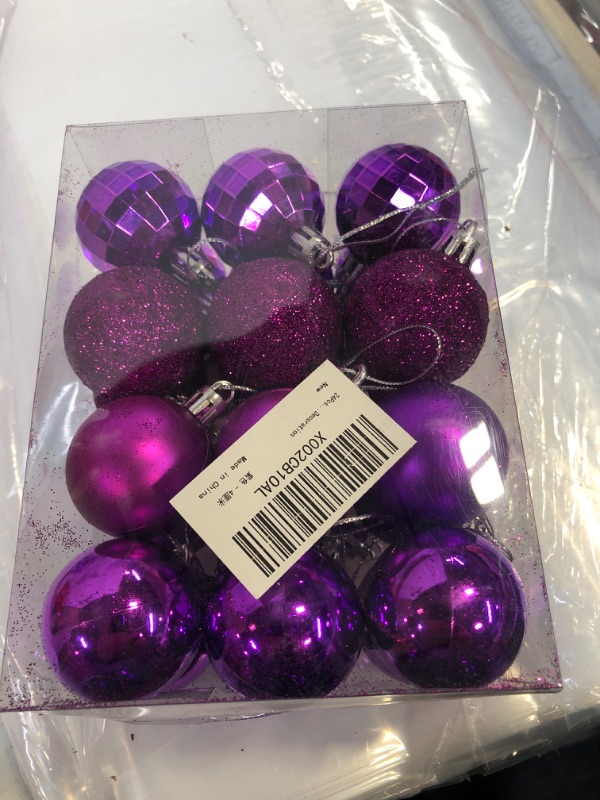 Photo 2 of  24Pcs Christmas Balls Ornaments for Xmas Christmas Tree - 4 Style Shatterproof Christmas Tree Decorations Hanging Ball for Holiday Wedding Party Decoration (Purple, 1.6"/4.2CM) 1.6"/4.2CM Purple