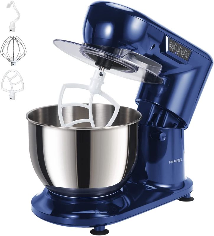 Photo 1 of Aifeel Stand Mixer, Electric Kitchen Dough Mixer with 4.3 QT Bowl, Whisk, Dough Hook, Beater, Splash Guard, LED Function Keys (Retro Blue)
