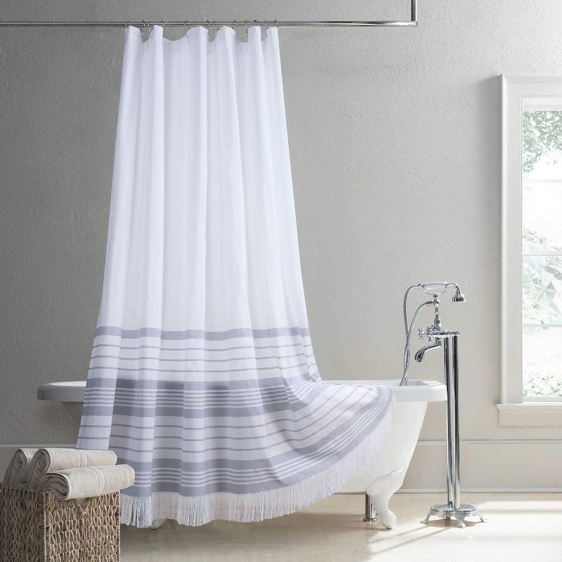 Photo 1 of  Handmade Fringe Trim Polyester Waterproof Fabric Shower Curtain for Bathroom,Small 54" W x Extra 78" H
