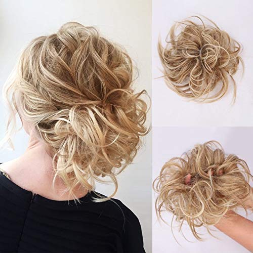 Photo 1 of  Messy Hair Bun Tousled Updo Hair Scrunchies Extension With Elastic Rubber Band/  Bleach Blonde)
