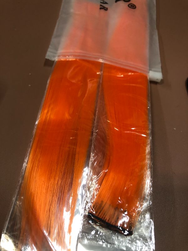 Photo 3 of 12 Pcs Hair Extensions, Clip in 21 inch Orange Straight Hair Extensions 