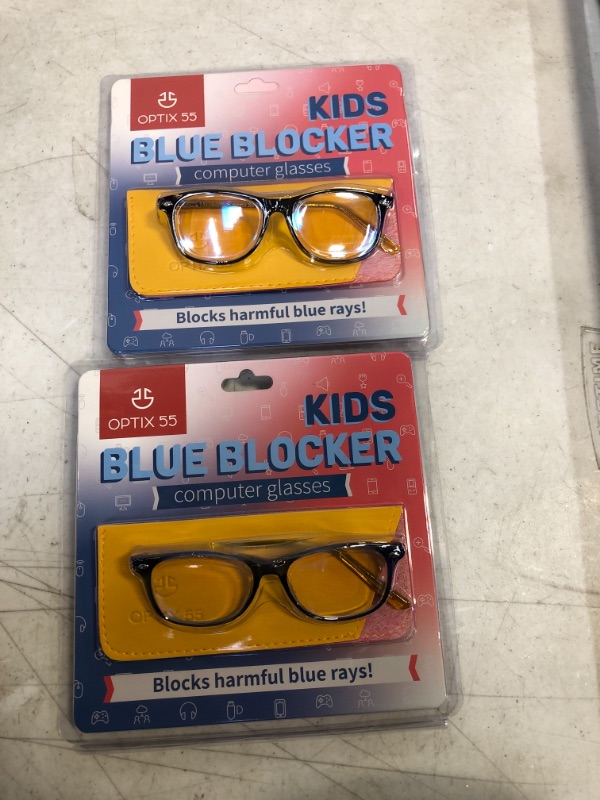 Photo 2 of Blue Light Blocking Glasses Girls & Boys | Anti Eyestrain Blue Light Glasses Kids Computer Gaming Glasses (Ages 3-10) | Flexible Blue Square Frames with Yellow Temples Video Phone Screen Eyeglasses ** 2 GLASSES