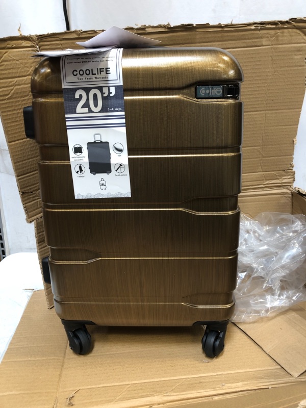 Photo 3 of ** USED Coolife Luggage Expandable(only 28") Suitcase PC+ABS Spinner Built-In TSA lock 20in 24in 28in Carry on (Black brown, S(20in_carry on))
