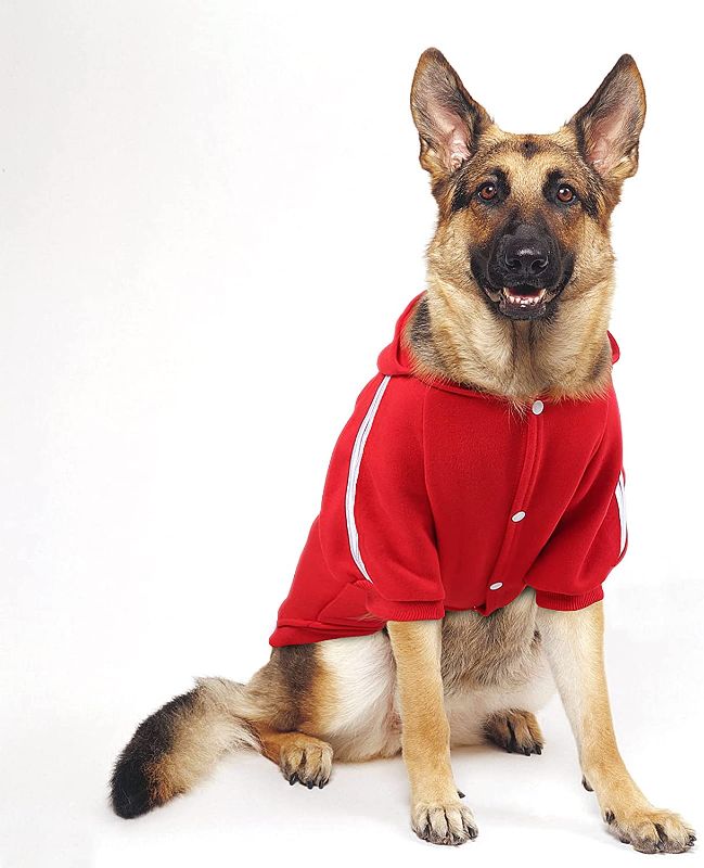 Photo 1 of 3xl---PETLESO Dog Sweater for Large Dog, Warm Cotton Hoodie Sweatshirt for Medium Large Dogs, Red 3XL
