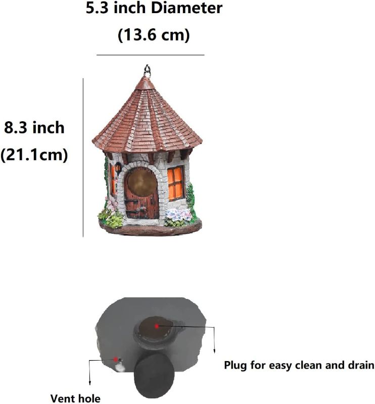 Photo 3 of  ALOAK Hanging Outdoor Resin Bird House, Cute Cottage Style Birdhouse for Small Wild Birds