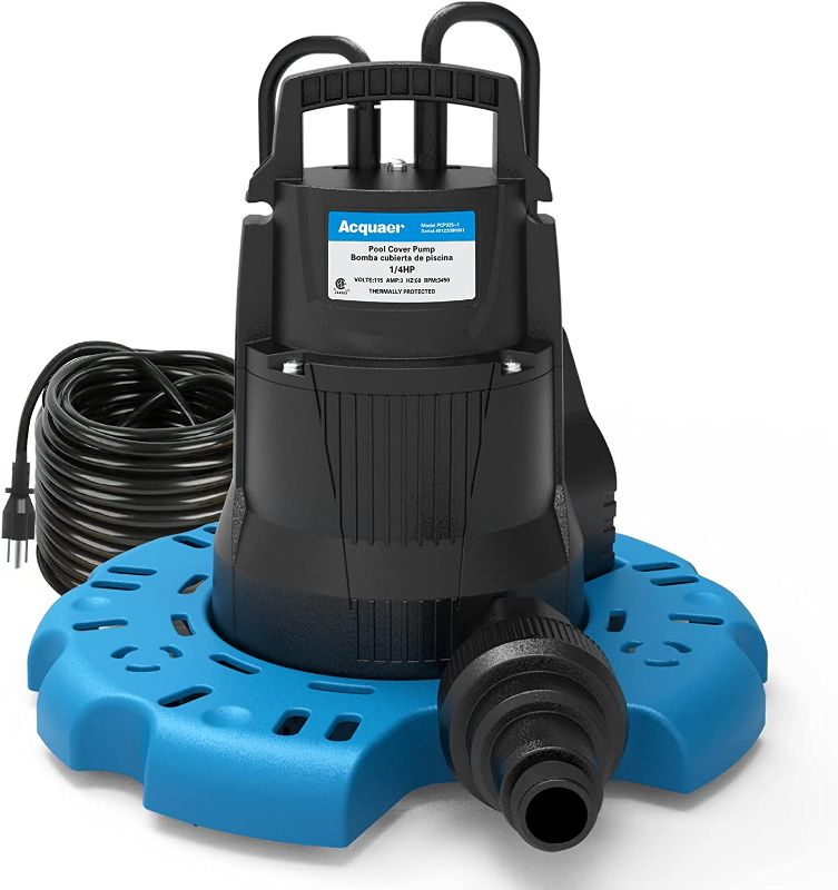 Photo 1 of Acquaer 1/4 HP Automatic Swimming Pool Cover Pump, 115 V Submersible Pump with 3/4” Check Valve Adapter & 25ft Power Cord, 2250 GPH Water Removal for Pool, Hot Tubs, Rooftops, Water Beds and more
