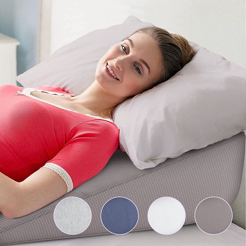 Photo 1 of Bekweim Wedge Pillow for Sleeping | Unique Colors and Curved Design | Memory Foam Bed Wedge Pillow | Support and Relief from Acid Reflux, Back and Neck Pain, Snoring, GERD (Dark Grey)
