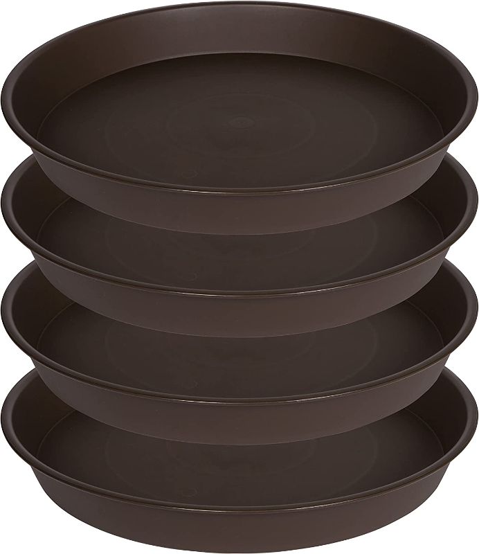 Photo 1 of Angde 4 Pack of Plant Saucer 18 19 inch (16.5 Inch Base), Deep Heavy Duty Plastic Plant Saucers 18" Round, Flower Plant Trays for Indoors Outdoor, Plant Drip Tray for Planter 16-20" (Chocolate Brown)
