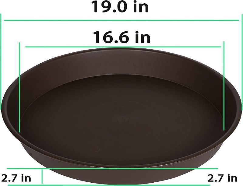 Photo 2 of Angde 4 Pack of Plant Saucer 18 19 inch (16.5 Inch Base), Deep Heavy Duty Plastic Plant Saucers 18" Round, Flower Plant Trays for Indoors Outdoor, Plant Drip Tray for Planter 16-20" (Chocolate Brown)
