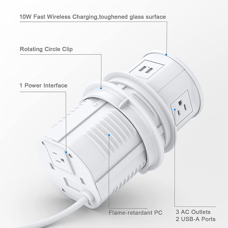 Photo 1 of ANNQUAN Automatic Pop Up Countertop Outlet with 15W Wireless Charger, 4.7'' Pop Up Outlet for Kitchen Countertop, Pop Up Power Outlet with 4 Outlets, 2 USB-A Ports Pop Up Socket(White)
