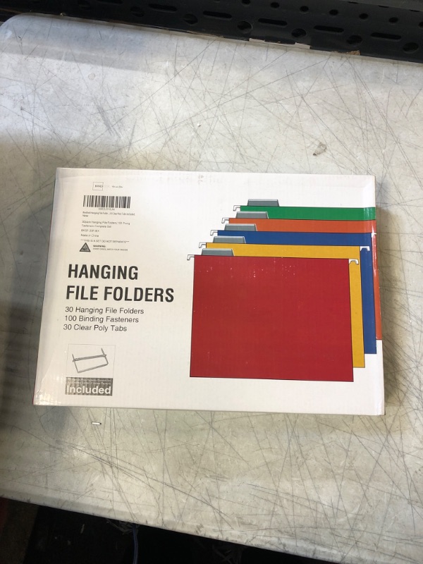 Photo 2 of Binditek 30 Pcs Hanging File Folders with tabs,100 Prong Fasteners Complete Set Included, 5 Assorted Colors Hanging Folders