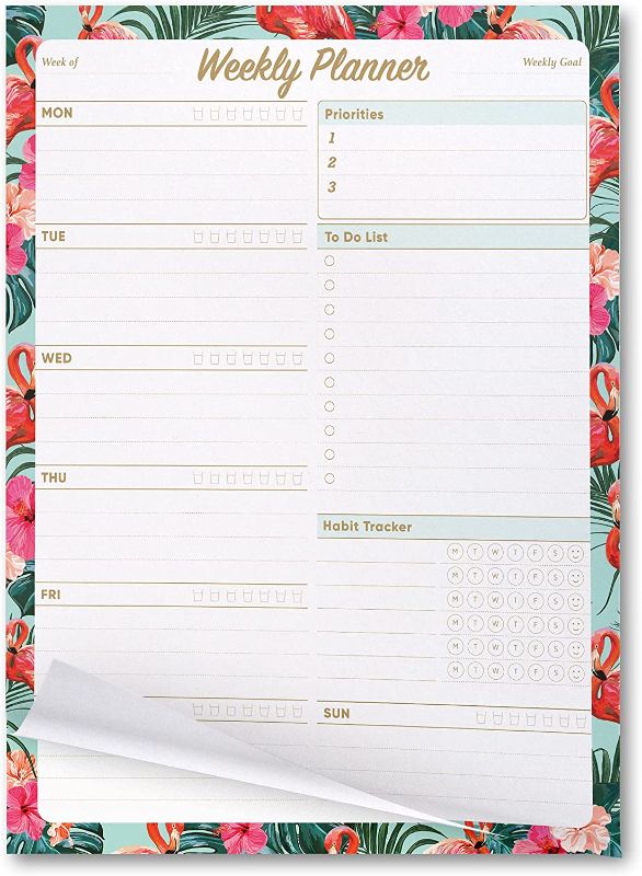 Photo 1 of Oriday Weekly Planner Task Organizer Pad - 52 Sheets Undated Tear-away Planning Notepad (7.8x10 Flamingo)
