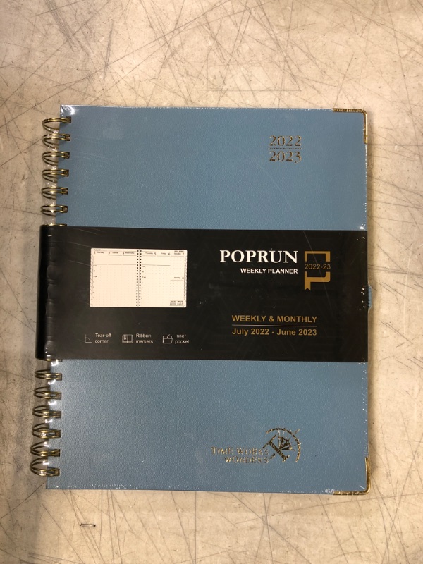 Photo 2 of POPRUN Academic Planner 2022-2023 Weekly and Monthly 8.5" x 10.5" - Planner July 2022 - June 2023 with Hourly Schedule & Vertical Weekly Layout, Monthly Tabs & Calendars, Hardcover - Haze Blue Haze Blue Large-8.5 x 10.5