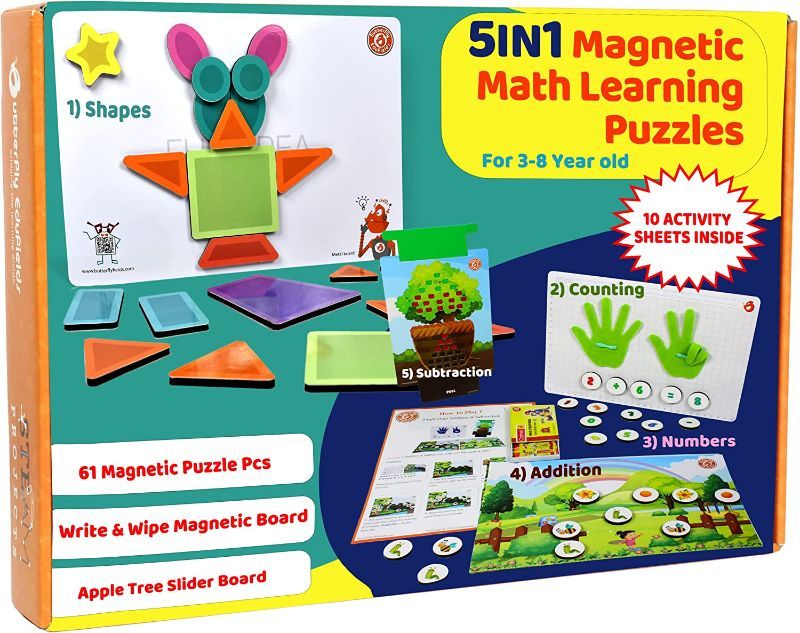 Photo 1 of Butterfly EduFields 5in1 Educational Game for Kids 3-6 yrs | Magnetic Shapes and Numbers Addition Subtraction Montessori Math manipulatives for Boys and Girls  -- FACTORY SEALED --
