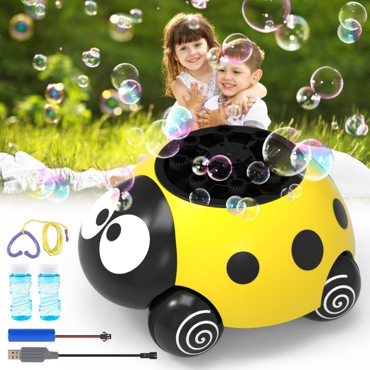 Photo 1 of Bubbles for Kids Boys and Girls Bubble Machine, Ladybug Bubble Blower, Automatic Bubble Machine 1500+ Colored Bubble Per Minute, Gifts for Toddlers Toys 2-4 5-7 Years Old Lawn Games, Yellow  -- FACTORY SEALED --
