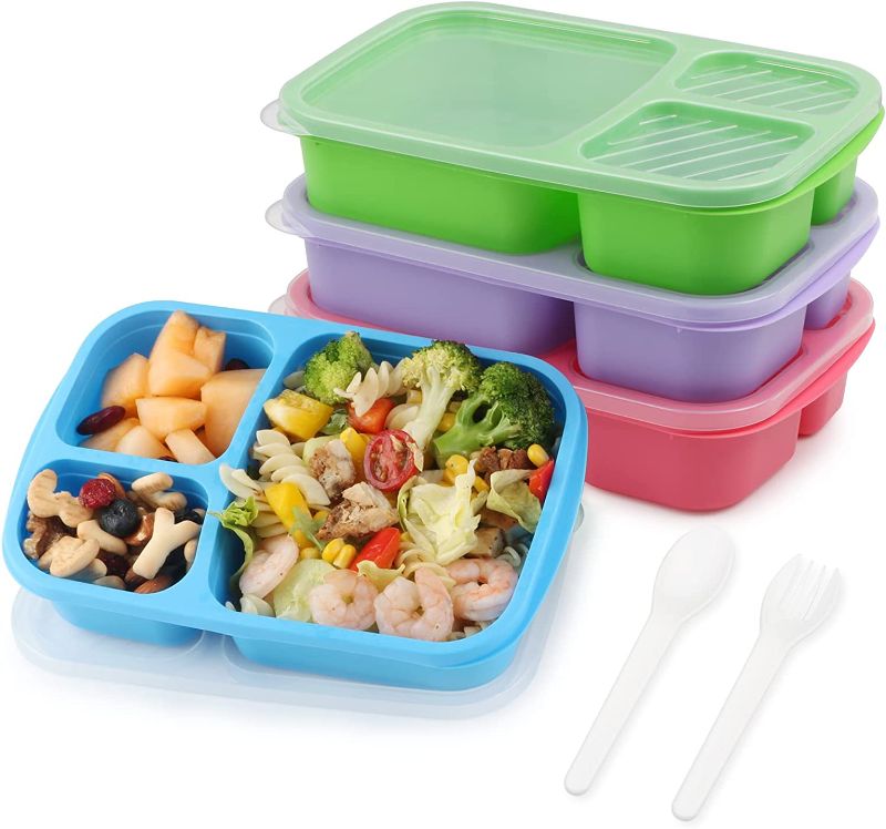 Photo 1 of Bento Lunch Box for Kids Adults, Leakproof Lunch Containers with 4 Compartments Built-in Fork Spoon, Bpa Free, Dishwasher / Microwave Safe, Kids Bento Box for School, On-The-Go Meal  -- FACTORY SEALED --
