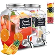 Photo 1 of 1 Gallon Glass Drink Dispensers for Parties With Fruit Infuser,Marker,Chalkboard,2 Pack Beverage Dispensers With Spigot Stainless Steel,Mason Jar Drink Dispensers With Lids,Laundry Detergent