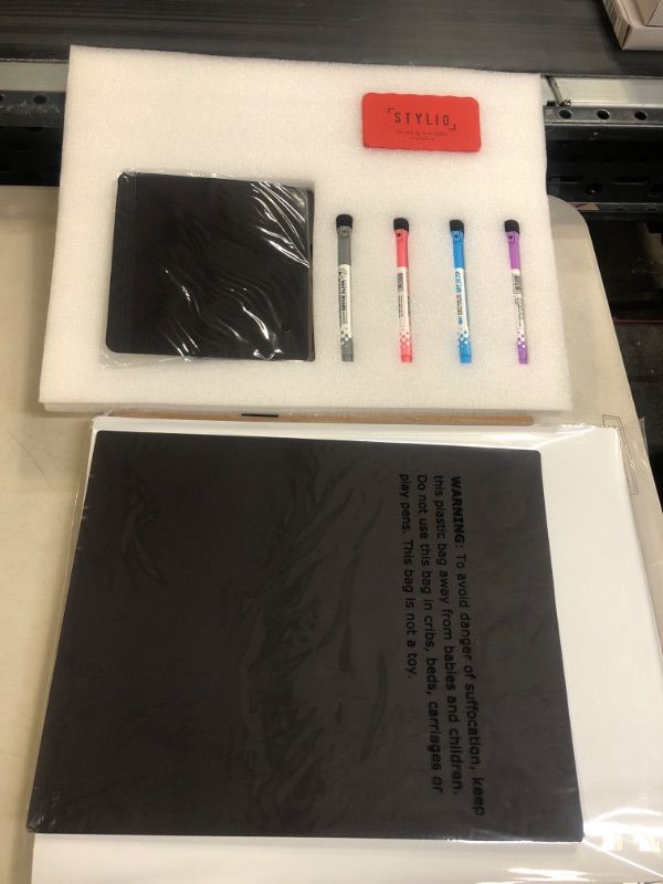 Photo 2 of STYLIO Magnetic Dry Erase White Board Set: Large & Small White Boards for Wall (mounting Tape incl) & Refrigerator. Bonus Fridge Magnet Organizer Pouch, Markers & Duster. Home, Office, Kids