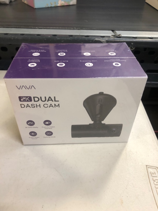 Photo 2 of VAVA VD009 Dual Dash Cam, 2K Front 1080p Cabin 30fps Car Camera, Sony Sensor, Infrared Night Vision, App Control & 2" LCD Display, Parking Mode, Built-in GPS for Uber & Lyft, Bluetooth Snapshot Remote-----factory sealed