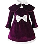 Photo 1 of AIKEIDY Toddler Baby Girl Christmas Outfits Velvet Purple Dress Long Sleeve Dress for Party Wedding Holiday