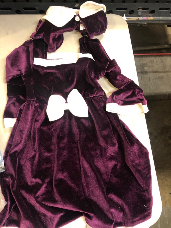 Photo 2 of AIKEIDY Toddler Baby Girl Christmas Outfits Velvet Purple Dress Long Sleeve Dress for Party Wedding Holiday