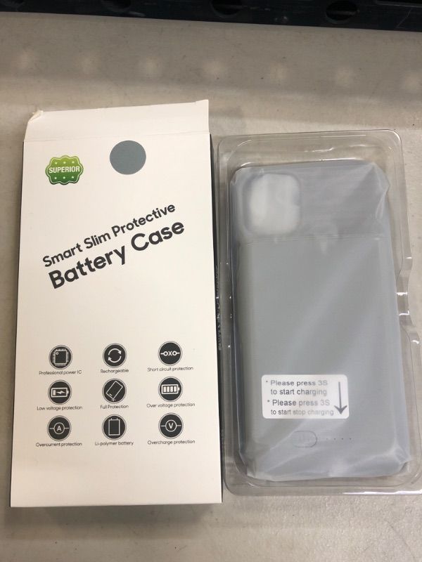 Photo 2 of BOPPS Battery Case for iPhone 11, Newest 6000mAh Light & Slim Portable Charging Case for iPhone 11, Rechargeable Extended External Battery Pack 360° Full Protection Charger Case for iPhone 11-6.1inch Grey